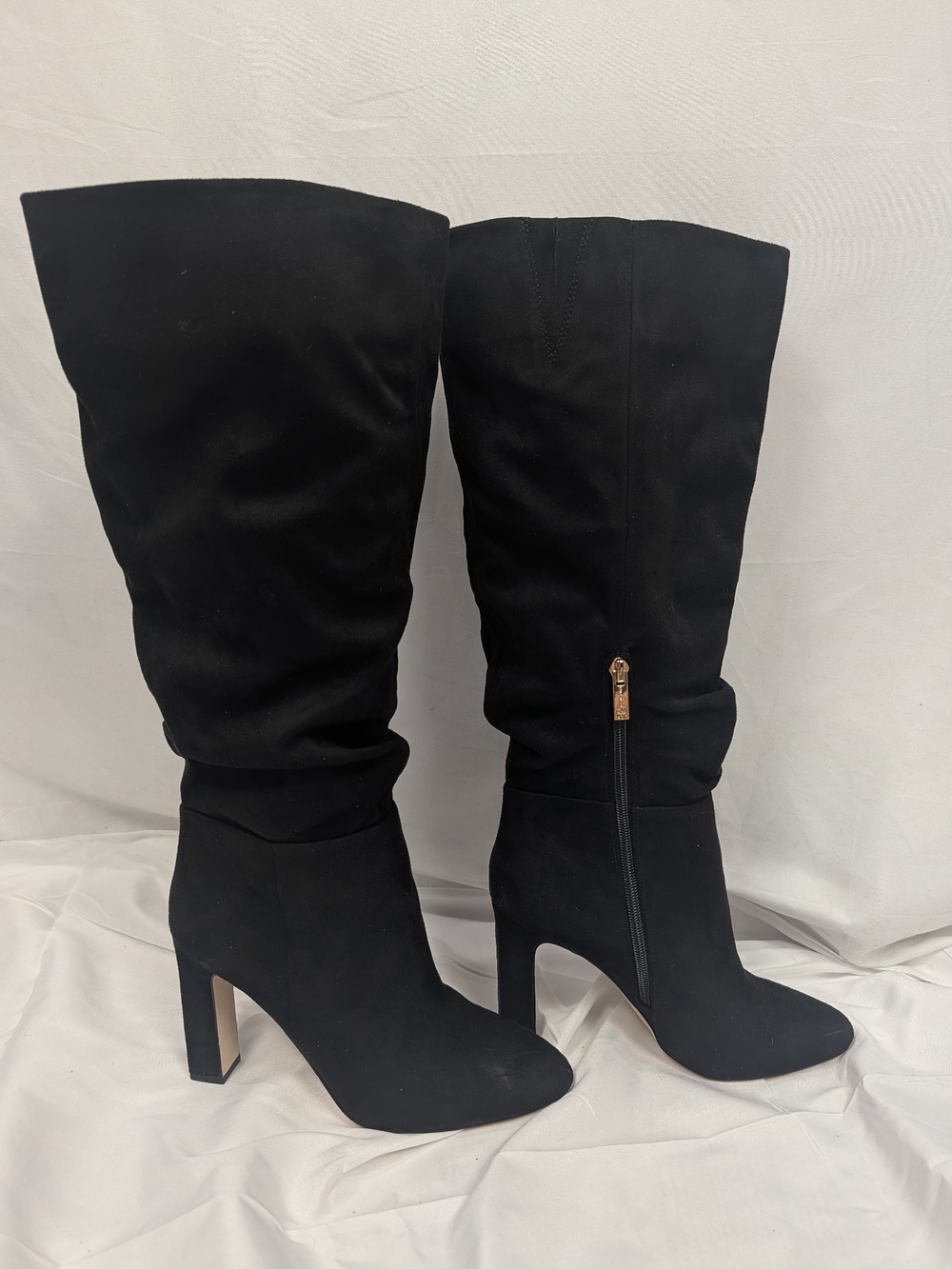 Jessica Simpson Black Suede Slouch Knee High Heel Boots Size 8 Like New - Picture 3 of 11